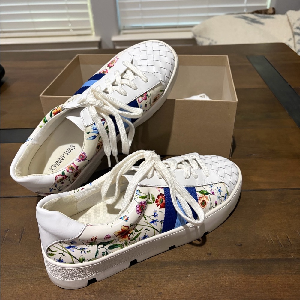 Johnny Was White Floral Stripe Sneakers - Picture 2 of 2